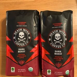 2 16oz Death Wish Coffee Dark Roast Whole Bean Exp 2-13/26 New
